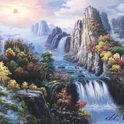 Tranh sơn thủy thác nước 70x120