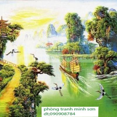 Tranh sơn thủy thác nước 70x120